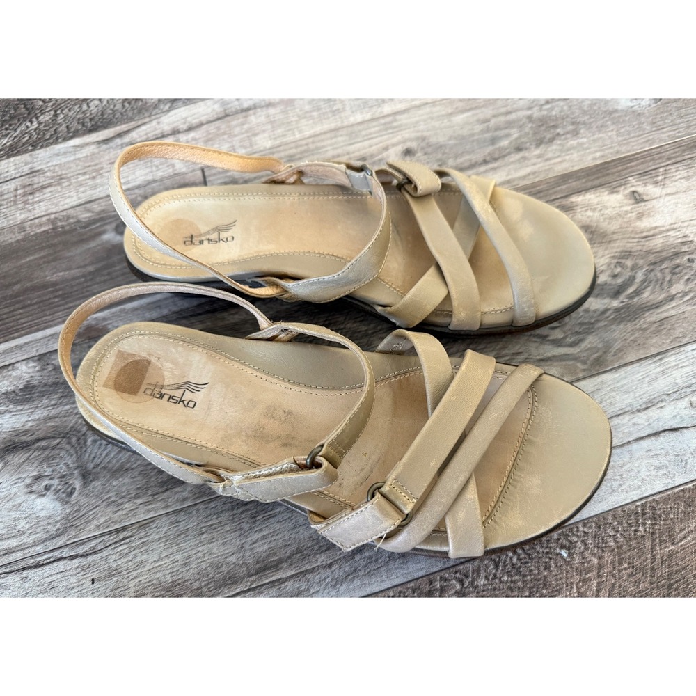 Dansko Leather Sandals Adjustable Straps Beige‎ Comfort Shoes Size 6.5 - 7